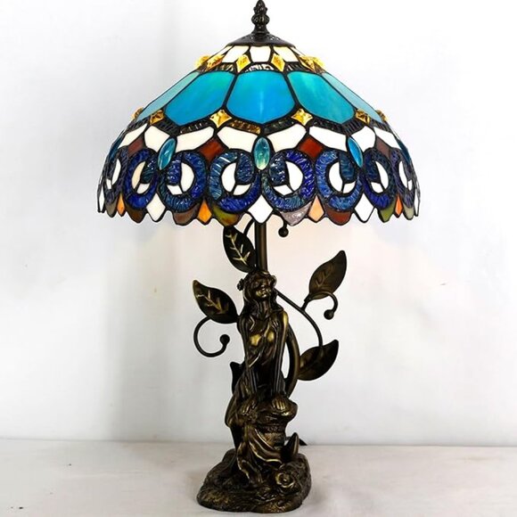 Tiffany Style Table Lamp Stained Glass Lamp Resin Sculpture Antique Stained Glas - Picture 1 of 6